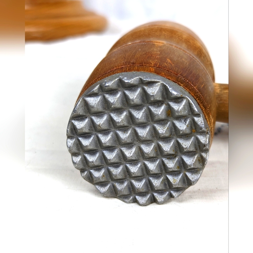 Vintage Wooden Meat Mallet With Aluminum Tenderizing Head